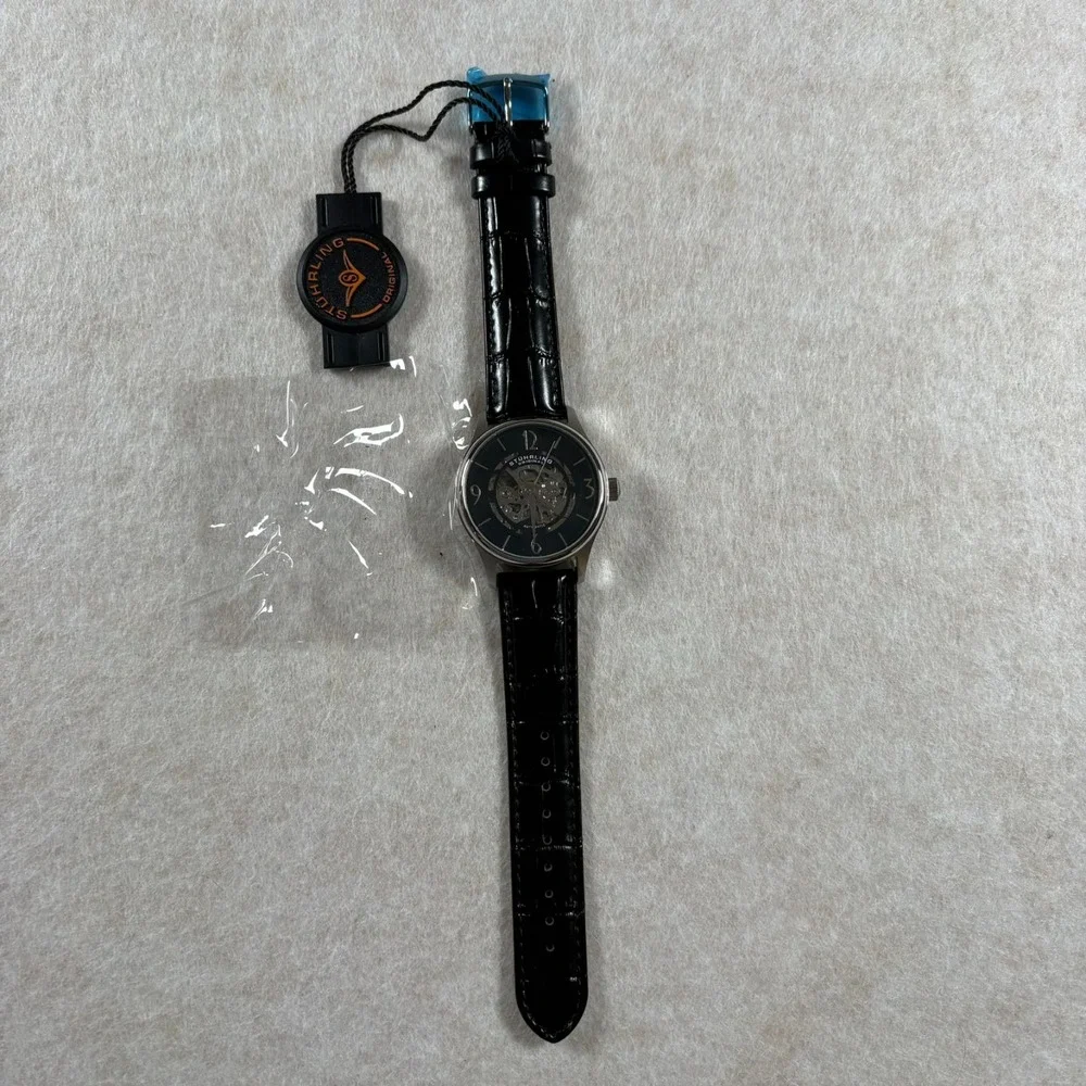 Stuhrling Original Skeleton Automatic Mens Watch Leather Strap Box & Papers